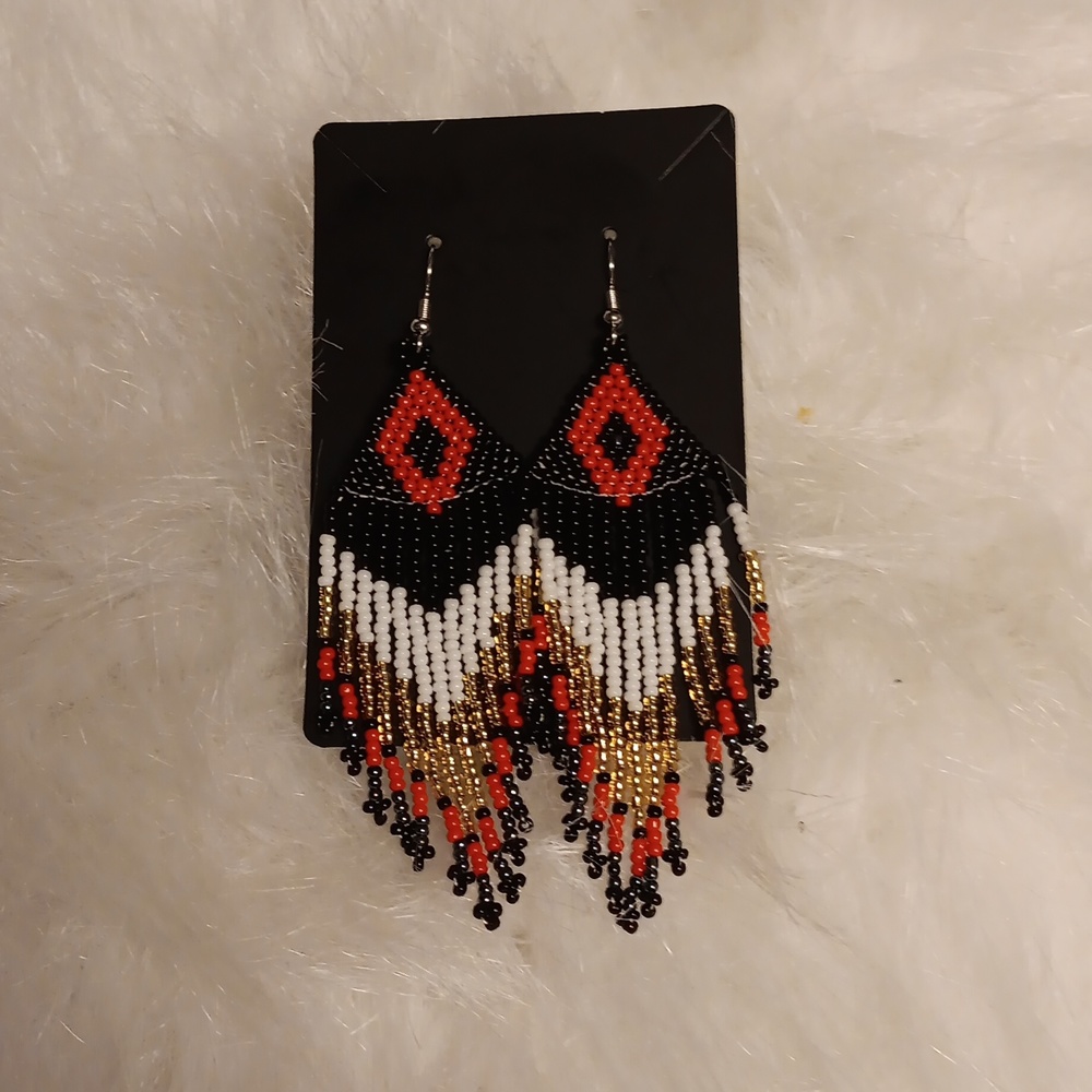 Multi Colored Beaded Dangle Earrings - image 3